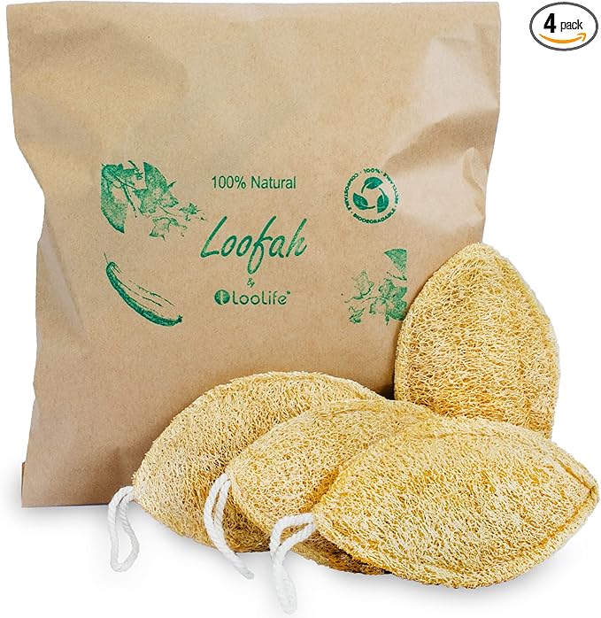 Natural Loofah Exfoliating Sponge (4 Pack) - Loofa Exfoliating Body Scrubber - Biodegradable Organic Loofah Sponge - Shower Luffa Sponges - Shower Lufa - Estropajos para el Cuerpo