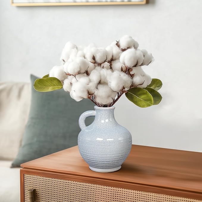 Sunddo Blue Ceramic Vases for Home Decor, 6 Inch Modern Decorative Vase with Handle, Small Flower Vase for Centerpiece, Entryway Living Room Dining Table Farmhouse Office Decor