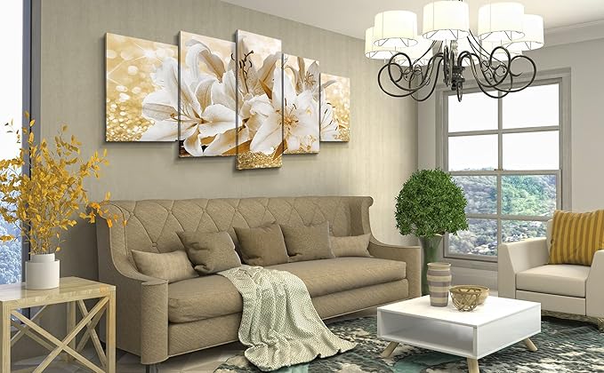 LUDUHU Modern Flower Theme Wall Art - Abstract Orchid Canvas Wall Decor Flower Abstract Painting Still Life Canvas Wall Art for Home Decor (H,Oversize 40x20inch)