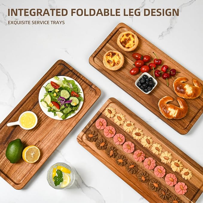 GEHE 3 Tier Serving Stand, Acacia Wood Dessert Table Display Cupcake Stand, Rustic Foldable 3-Tiered Serving Trays & Platters, Large Charcuterie Board for Birthday Wedding Bridal Shower Tea Party