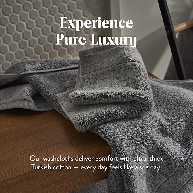Brooklinen Super-Plush Turkish Cotton Washcloths Set of 2 Cotton, 820 GSM, Highly Absorbent, Machine Washable, Perfect for Home & Bathroom (13" x 13", Smoke Grey)