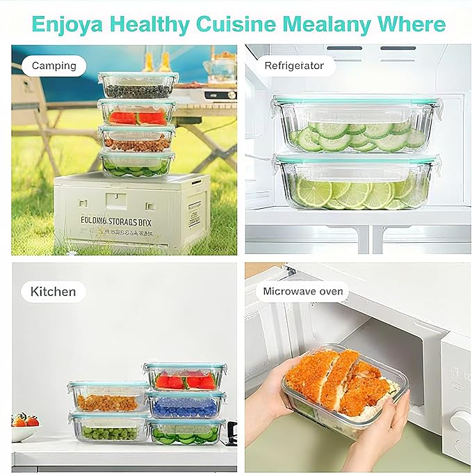 5-Packs, 36 Oz Glass Meal Prep Containers with Snap Locking Lids Glass Food Containers,Airtight Lunch Container,Microwave, Oven, Freezer and Dishwasher