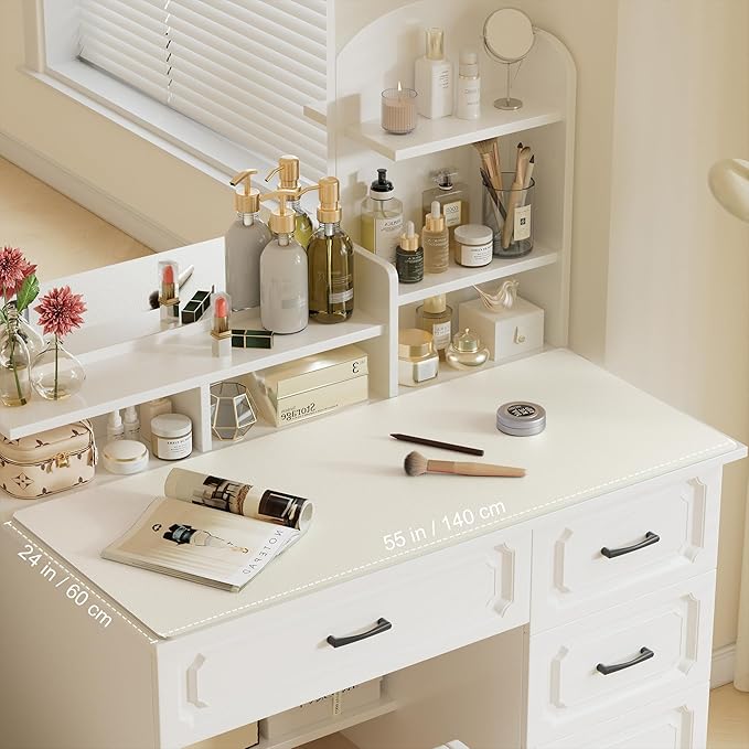 Aothia Leather Desk Pad Protector, Office Desk Mat, Large Mouse Pad, Laptop Desk Pad, Non-Slip PU Leather Desk Blotter, Waterproof Desk Writing Pad for Office and Home (Beige, 55" x 24")