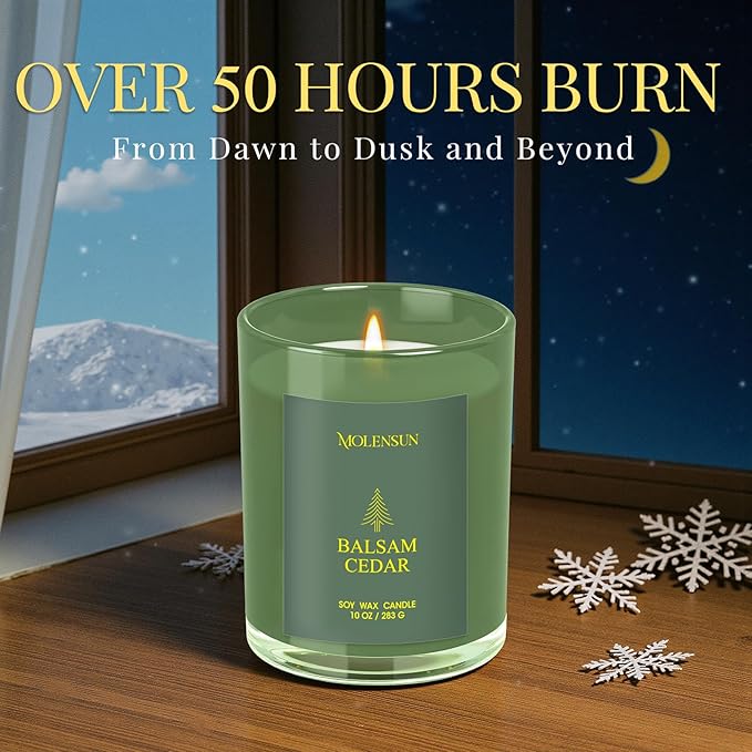 Balsam Cedar Candle, 10oz Soy Scented Candle for Home, Christmas Birthday & Holiday Gifts for Women & Men, Long Lasting 50+ Hour Clean Non-Toxic Burn, Elegant Winter & Christmas Festive Home Decor
