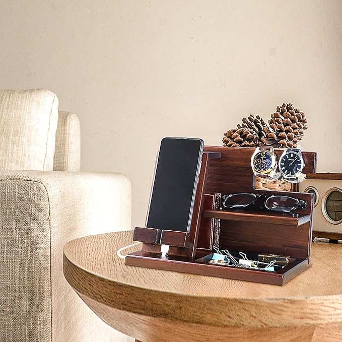 awofer Wood Phone Docking Station for Men - I Love You Forever - Personalized Anniversary Idea for Him, Husband, Boyfriend