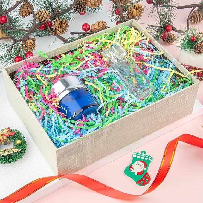 Caleihd Crinkle Cut Paper Grass Cushion Paper Streamer for Christmas Wedding Birthday Bridesmaid Engagement Craft Gift Boxes Bags Filler Decoration 4.5oz Green&Pink&Blue&Yellow