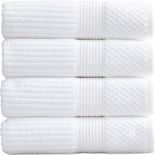 Springtree Home 100% Cotton Bath Towel Set of 4 | Super Soft & Absorbent with Quick-Dry Fibers | 4 Bath Towels | Textured and Durable Cotton | Krista Collection - Bright White