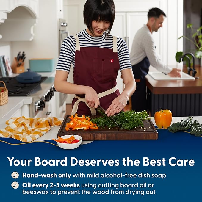 Sonder Los Angeles, Made in USA, Large Thick End Grain Walnut Wood Cutting Board with Non-Slip Feet, Juice Groove for Kitchen 20x15x1.5 in (Gift Box Included)