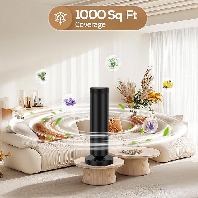 Waterless Diffuser with 90ML Essential Oils, Covers 1000 Sq Ft, Diffusers for Home Hotel, Adjustable Mist & Timer, Scent Diffuser Starter Kit with Night Light, Black