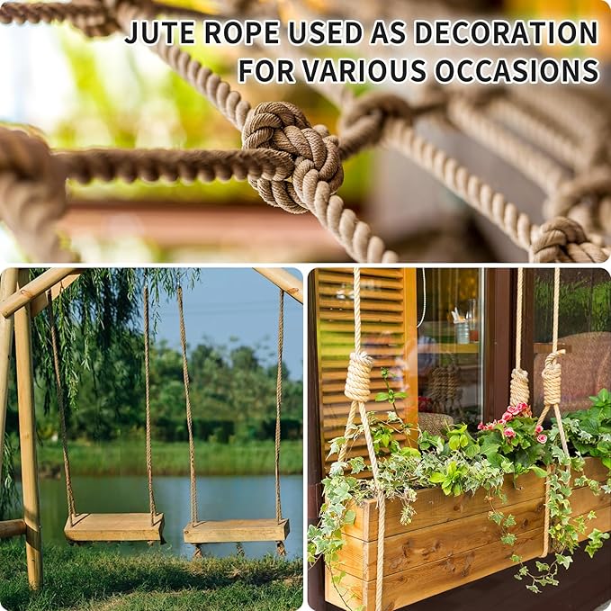 Jute Rope: Twisted Manila, 20mm Natural Thick Hemp - Heavy Duty Tug of War & Home Decor, 50 ft