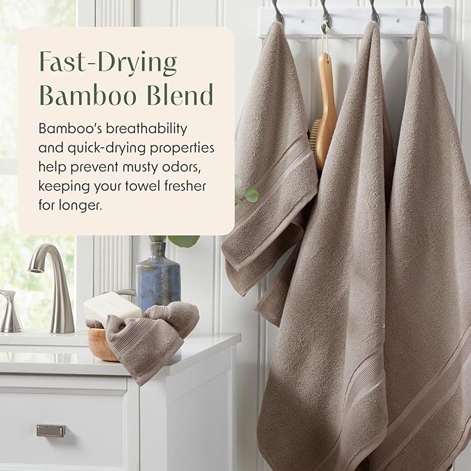 Springtree Home Luxury Bamboo Rayon Bath Towel Set 6 Piece Set | 35% Bamboo Rayon - 65% Cotton | Absorbent Quick-Dry Towels for Bathroom | Oeko-TEX Standard 100 Cotton | Cobblestone