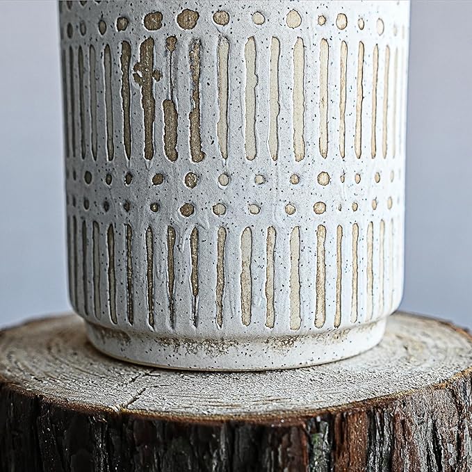 Rustic Ceramic Vase for Living Room Bedroom 11.02'' Antique White Flower Vase for Bouquet Fake Plant Home Decor Office Table Shelf Fireplace Centerpieces Retro Vintage Classic Modern