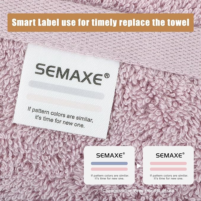 SEMAXE 18-Pack Bath Towel Set Include 6 Bath Towels, 6 Hand Towels, 6 Wash Cloths, 100% Cotton Bathroom Towels with Hanging Loops and Nano-Bio Lifecycle Labels, Soft & Absorbent Towel, Purple