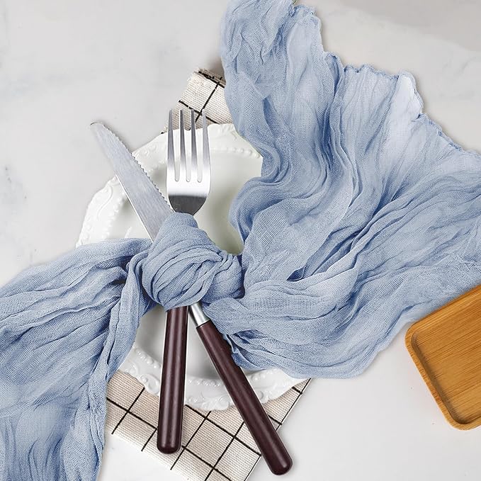 Le courant 3 Pieces Cheesecloth Table Runner Mothers Day 10Ft Cheese Cloth Gauze for Boho Rustic Wedding Baby and Bridal Shower, Birthday Party Table Decor , Home Decorations Dusty Blue