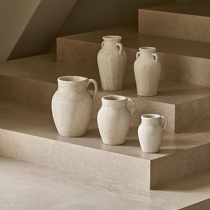 LB2 Rustic Ceramic Vase, 10.6" Tall Zen Style vase, Terra Cotta Pitcher, Distressed Farmhouse Decor, Pottery Decorative Flower Vase for Home Decor