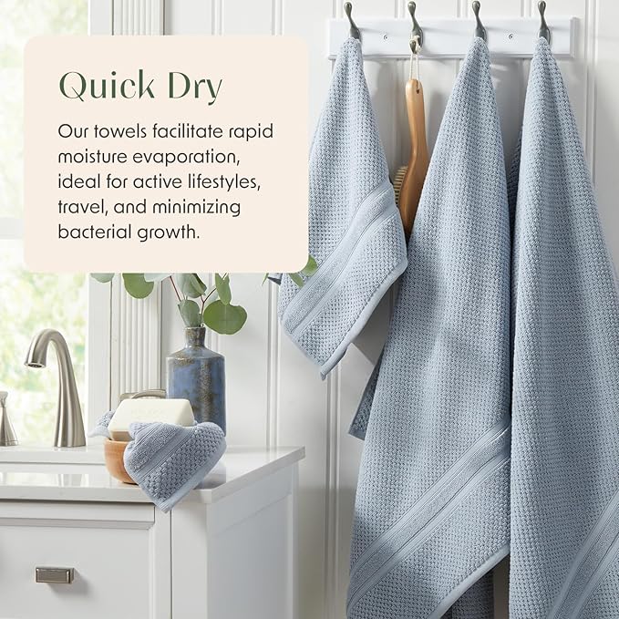 Springtree Home Blue Bath Towels Set of 4 | Popcorn Textured | 100% Combed Cotton | Absorbent Quick-Dry Towels for Bathroom | Oeko-TEX® Standard 100 Cotton | Poli Collection - Blue Fog