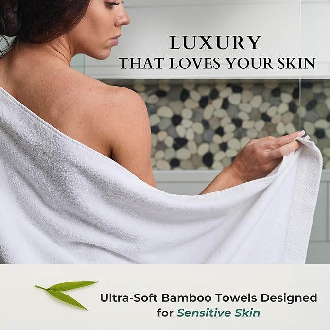 BedVoyage Luxury Bath Towels Set of 3 - Ultra Soft Plush Bathroom Towel Set - Highly Absorbent Viscose from Bamboo Bath Towels Ultra Soft - 3pc Spa Towel for Body - White