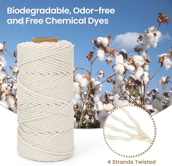 Macrame Cord 4mm x 109Yards (328Feet), Natural Cotton Macrame Rope - 4 Strands Twisted Macrame Cotton Cord for Wall Hanging, Plant Hangers, Crafts, Gift Wrapping and Wedding Decorations, Red