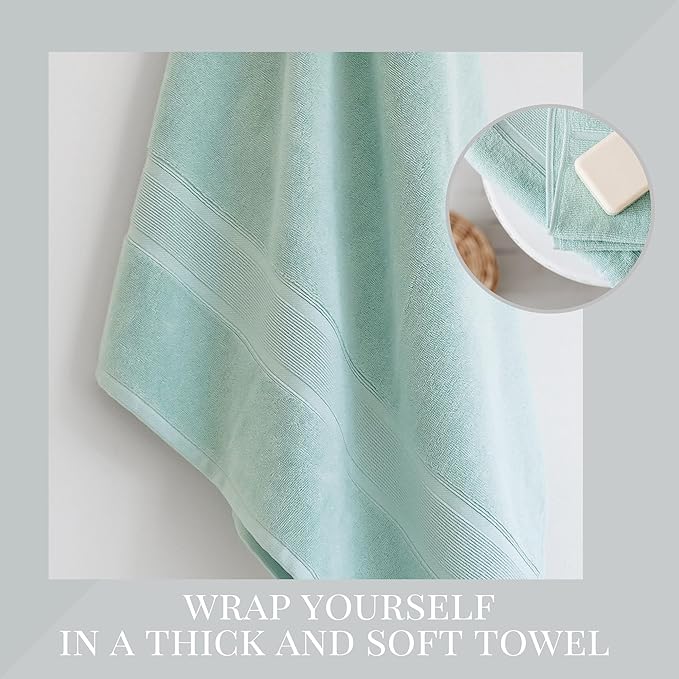 Luzia 8 Piece Bathroom Towel Set - 100% Turkish Cotton, Premium Quality - 2 Bath Towels 2 Hand Towels and 4 Washcloths (Sea Foam/Aqua/Mint/Glacier Green)