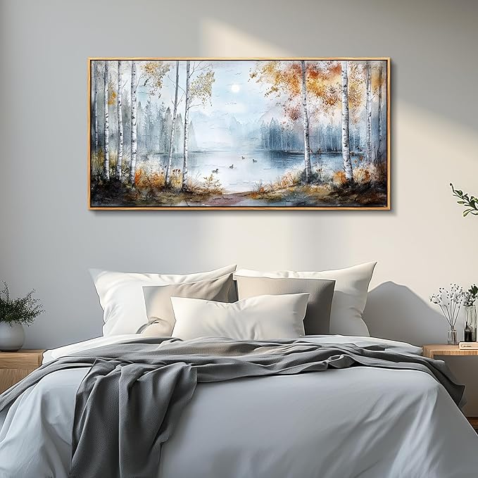QIYILEXWART Canvas Wall Art For Living Room Wall Decor For Bedroom Office Wall Decoration Birch Forest Landscape Painting Farmhouse Pictures Artwork Room Aesthetic Home Decor 20x40 In