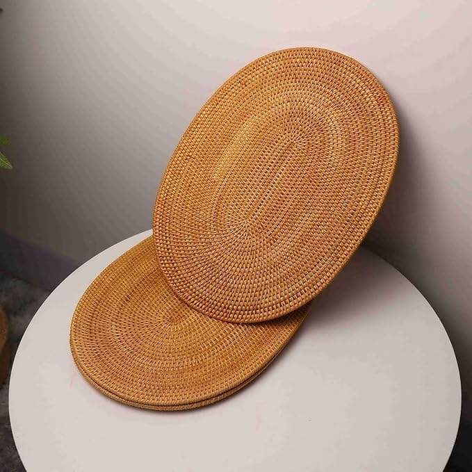 Natural Rattan Woven Placemats Oval Tableware Mats Anti Slip Place Mat Multifunctional Placemat 30x40cm