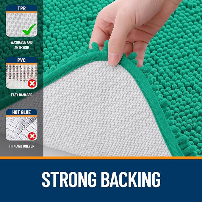 OLANLY Bathroom Rugs 30x20, Extra Soft Absorbent Chenille Bath Rugs, Rubber Backing Quick Dry, Machine Washable Bath Mats for Bathroom Floor, Tub and Shower, Home Decor Accessories, Emerald