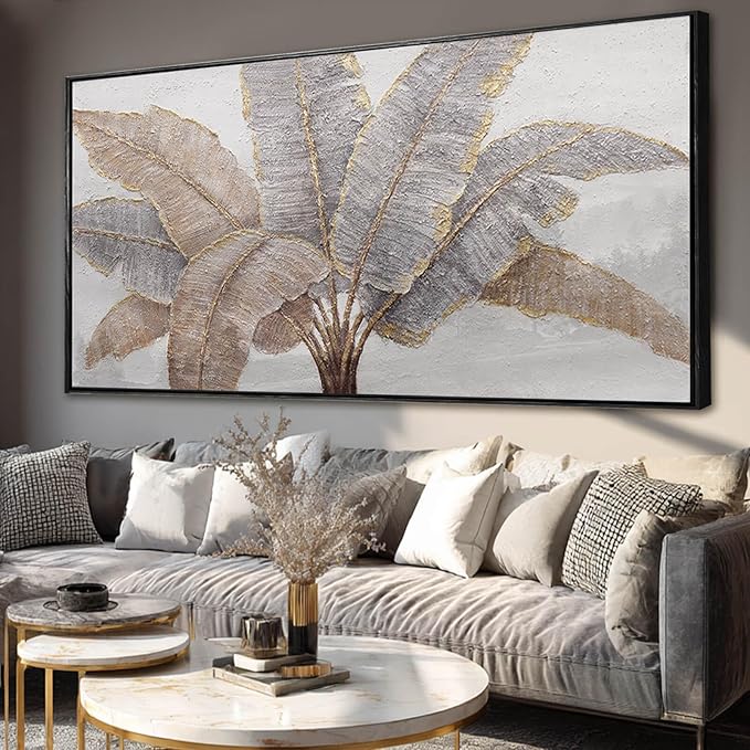 Plant Canvas Wall Art Contemporary Wall Decor Gold Pictures Textured Home Decorations 29"x58" Canvas Art for Living Room Kitchen