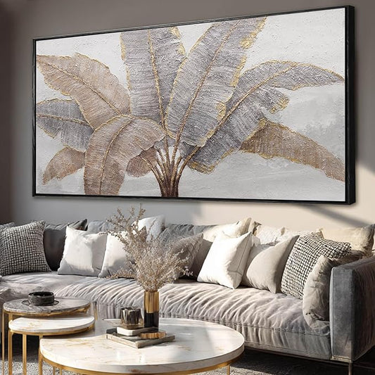 Plant Canvas Wall Art Contemporary Wall Decor Gold Pictures Textured Home Decorations 29"x58" Canvas Art for Living Room Kitchen