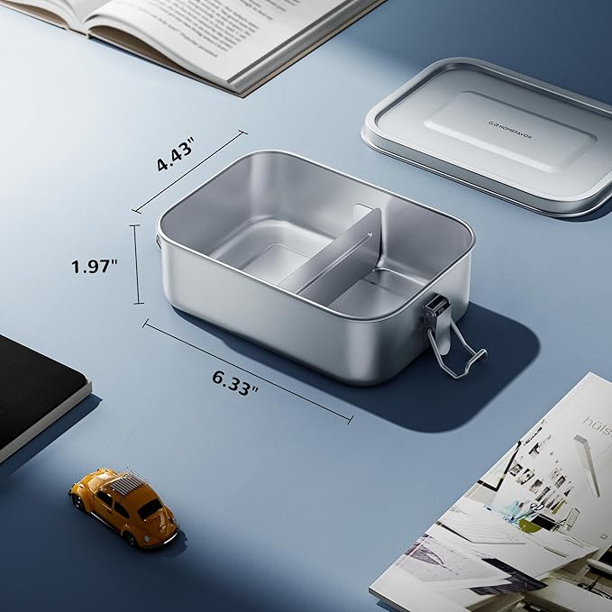 G.a HOMEFAVOR Bento Lunch Box, Stainless Steel Lunch Containers Leakproof with Removable Divider, Metal Lunch Containers, 800 ml, Dishwasher Safe