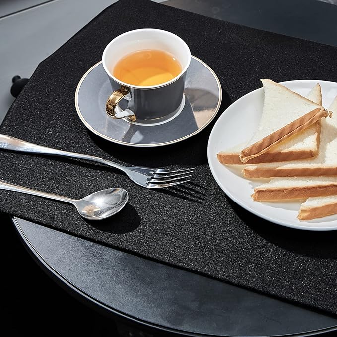 Mebakuk Linen Farmhouse Table Runner Large Burlap Style Soft and Waterproof Decorative Fabric Runner for Outdoor Wedding and Dinner (14 x 60 Inch, Black)