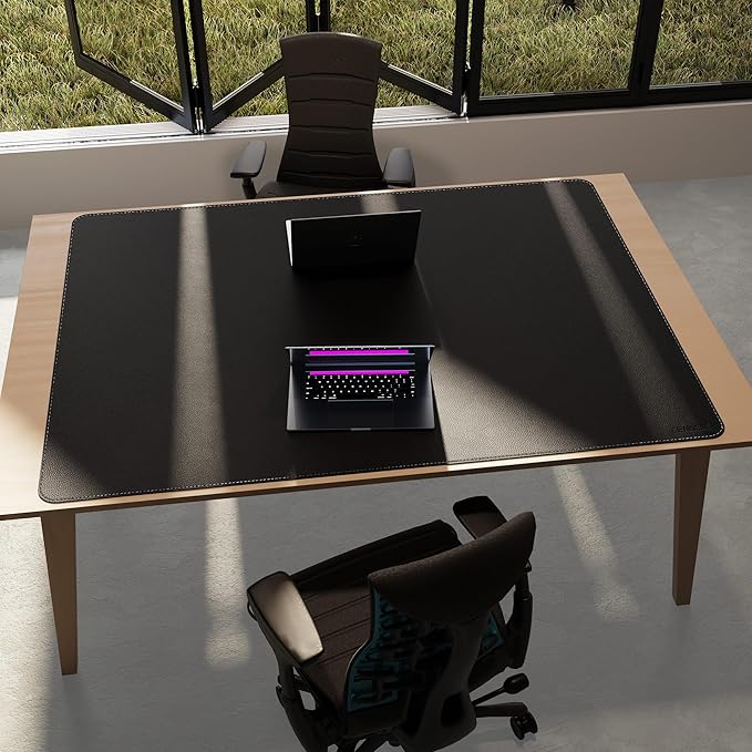 CENNBIE HUGE160 63" x 47" Black Leather Desk Mat for Conference Table, Dining Table, Work Table, Banquet Tables, Library Table