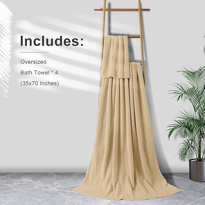 Extra Large Bath Towel Sheet Set 35x70 Inches - Oversized Bath Towels Set,Jumbo Large Microfiber - Quick Dry,Lightweight,Super Soft,Highly Absorbent Towel Set for Bathroom,Hotel,SPA,Pack of 4(Camel)