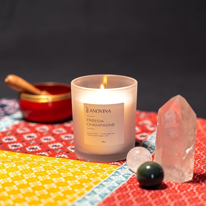 Champagne Toast Candle Gift – Luxury Freesia & Champagne Scent – Scented Candles for Women – Aromatherapy Candle Gift Box – Made in USA – Brown Glass Jar