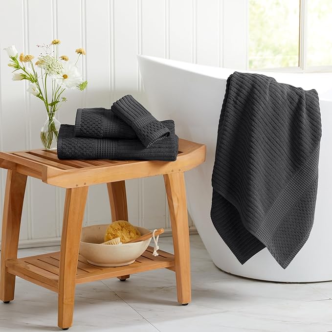 Springtree Home 100% Cotton Bath Towel Set | 6 Piece Set | Absorbent & Quick-Dry Bath Towels | Textured and Durable Cotton | Krista Collection - Black Ink