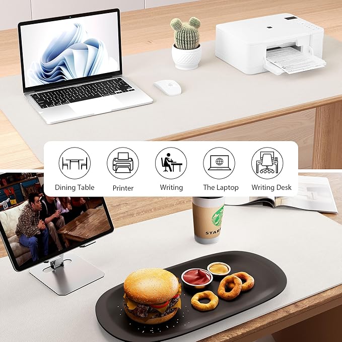 Aothia Dual-Sided Desk Pad - Leather Desk Mat, Natural Cork Desk Pad Protector, Large Mouse Pad for Desk, Waterproof Desk Blotter Pad, Desk Writing Pad for Office Work/Home, Off-White (37.8"x17")