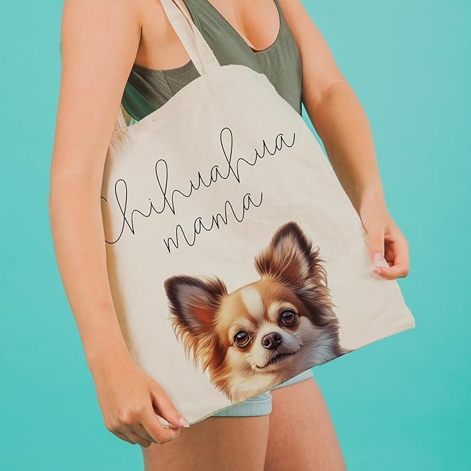 Dog Mama Tote Bag – Cute Dog Lover Canvas Bag, Reusable Shopping Shoulder Bag for Women, Pet Mom Gift,
