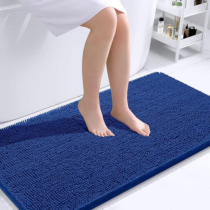 OLANLY Bathroom Rugs 44x24, Extra Soft Absorbent Chenille Bath Rugs, Rubber Backing Quick Dry, Machine Washable Bath Mats for Bathroom Floor, Tub and Shower, Home Decor Accessories, Royal Blue