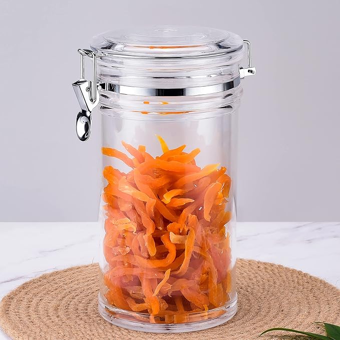 64 oz Reinforced Large Acrylic Canister with Locking Clamp, Airtight Flip Jar | Food Storage Container for Flour, Sugar, Coffee, Candy, Cookie etc