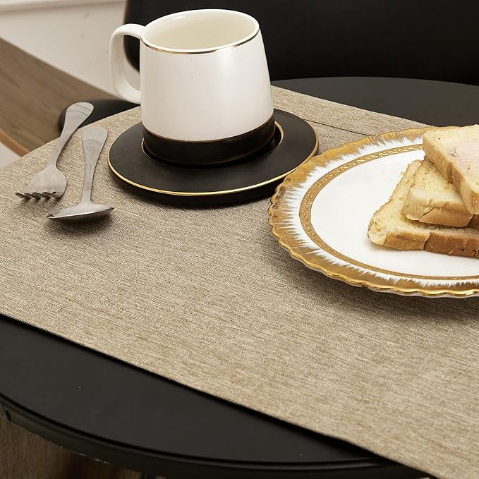 Mebakuk Linen Farmhouse Table Runner Large Burlap Style Soft and Waterproof Decorative Fabric Runner for Outdoor Wedding and Dinner (14 x 48 Inch, Mocha)