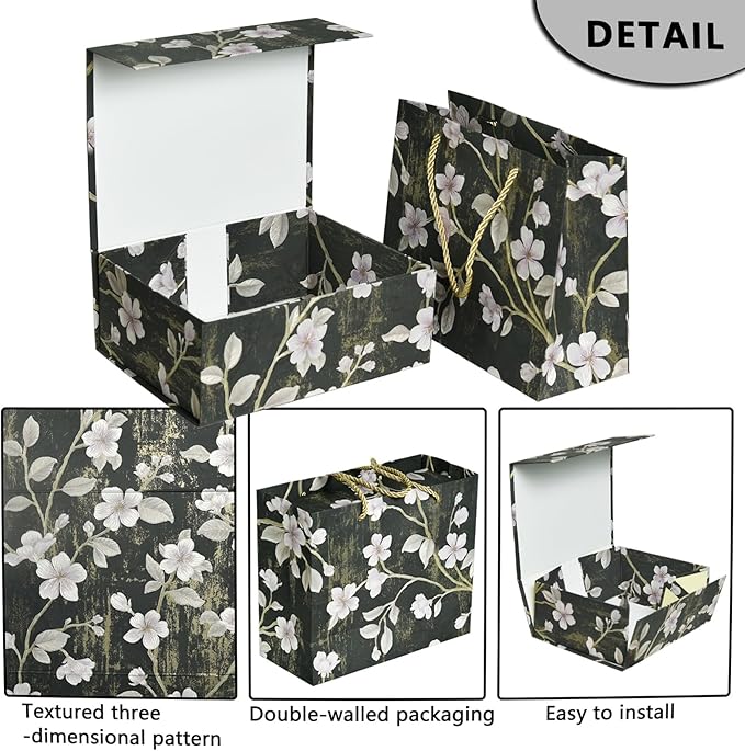 Luxury Gift Box with Magnetic Lid, Finished Size 9.8×7.9×4 In,Collapsible Rectangle Storage Box with Gift Bag for Wedding,Birthday, Party,Christmas,Graduation Gift