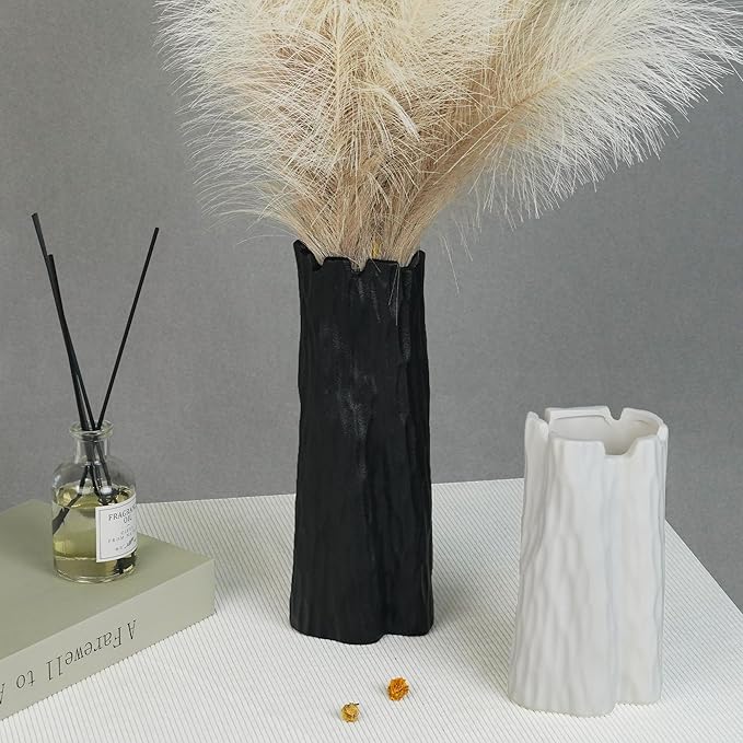 Black Matte Ceramic Vase, Organic Nature Shape, 10.7 Inch Boho Nordic Ins Style Decorative Flowers Vase, Living Room Bedroom Entryway Minimalist Centerpiece Decor, Birthday Gifts for Women
