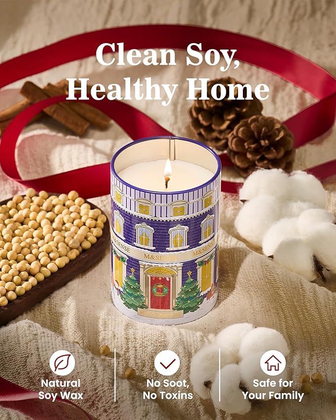 M&SENSE Snowy Christmas Candles, Winter Scented Holiday Soy Candles for Home, 11.3oz 70 Hour Non Toxic Long Burning, Cozy Aromatherapy Christmas Gifts for Women Men