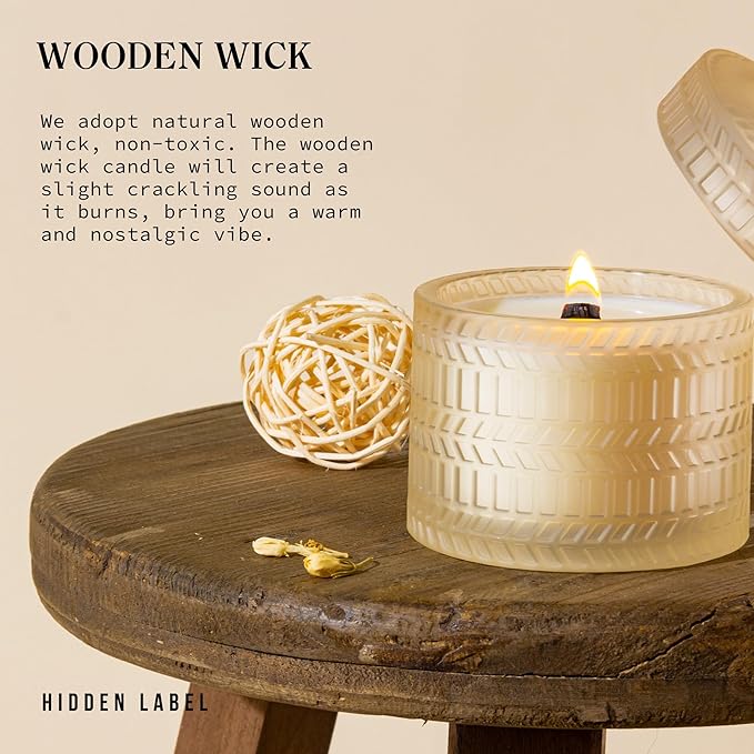 Vanilla Coconut Scented Candle, Crackling Wood Wick Natural Soy Candles Non Toxic, 7.4oz Soy Wax, 55 Hours Clean Burn Long-Lasting Scented Candles Gift for Women,Relaxing,Home Scented