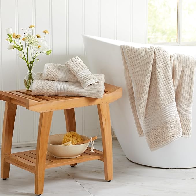 Springtree Home 100% Cotton Bath Towel Set of 4 | Super Soft & Absorbent with Quick-Dry Fibers | 4 Bath Towels |Textured and Durable Cotton | Krista Collection (Beige)