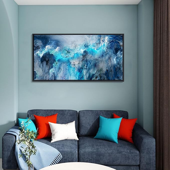 Mofutinpo Large Abstract Canvas Art | Framed Modern Contemporary Wall Decor for Living Room, Bedroom, and Office | Blue Abstract Wall Pictures| Home Decorations Artwork for Walls 24 ×48in