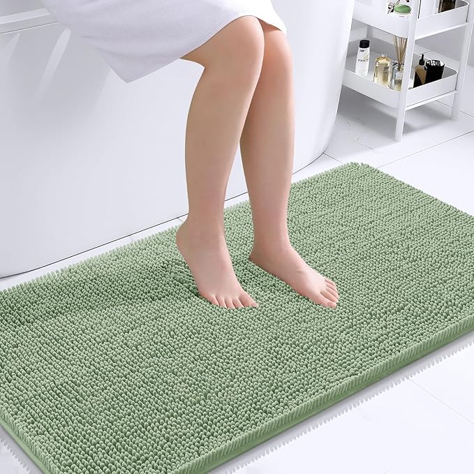 OLANLY Bathroom Rugs 44x24, Extra Soft Absorbent Chenille Bath Rugs, Rubber Backing Quick Dry, Machine Washable Bath Mats for Bathroom Floor, Tub and Shower, Home Decor Accessories, Sage Green