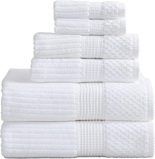 Springtree Home 100% Cotton Bath Towel Set | 6 Piece Set | Absorbent & Quick-Dry Bath Towels | Textured and Durable Cotton | Krista Collection (Bright White)