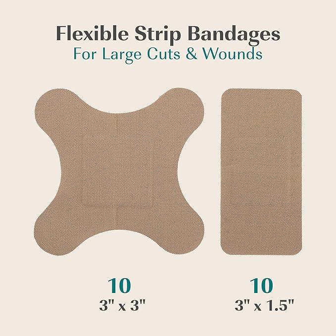 FEBU Eco-Friendly Large Bamboo Bandages | PFAS Free Bandages for Scrapes & Cuts | Flexible Fabric Bandage | Fully Compostable, Latex Free Bandage | 20 Count Large