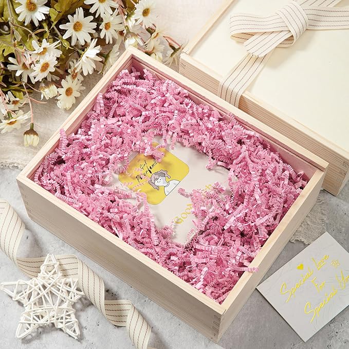 Mefleet 2 LB Crinkle Cut Paper Shred Filler Light Pink Crinkle Shredded Paper for Gift Box - Gift Basket Bag Filler - Grass Cushion Stuffing for Valentine's Day, Birthday Packaging Wrapping