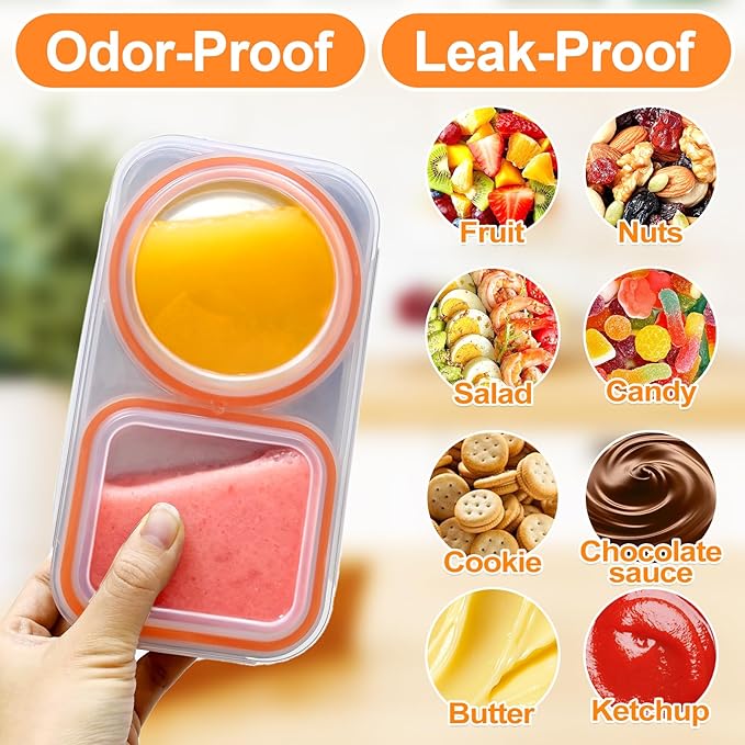 Stainless Steel Snack Containers, 6.5oz 2 Compartment Snackle Box with Lids Airtight, Leakproof Bento Box Metal Lunch Container Reusable Food Storage for Travel, Picnics (Orange)